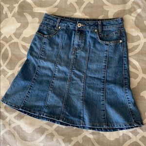 Petite Sophisticate Denim Flare Skirt EUC
